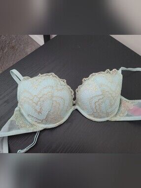 La SENZA 32C Pushup Bra - Blue And Gold Lace